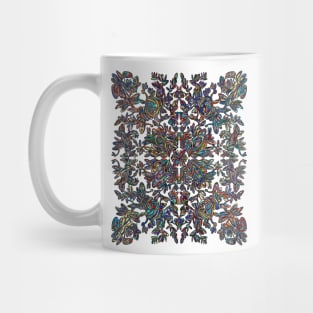 A symmetrical curvy lined design in stained glass coloring Mug